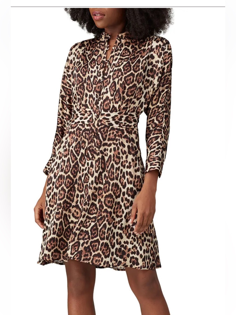 Equipment Leopard-Print Long-Sleeve Dress in Brown and Cream